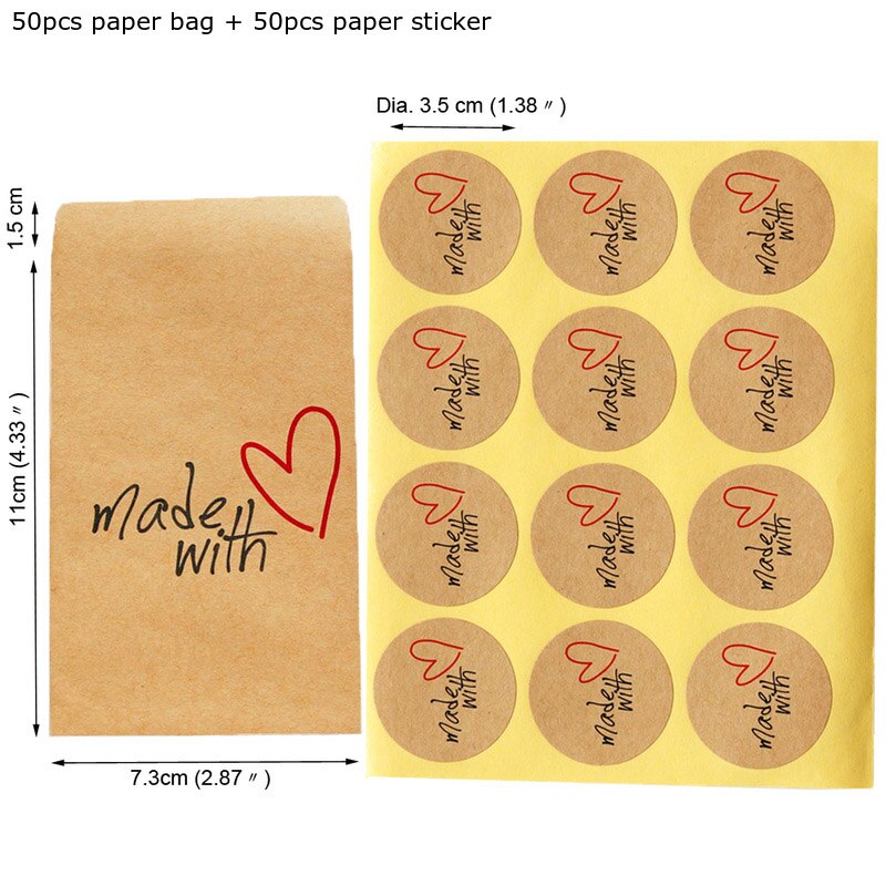 50 stuks Papieren Envelop Set met stickers Vintage Gemaakt met Liefde Mini Kraft Envelop Bruiloft Uitnodiging Envelop: Default Title