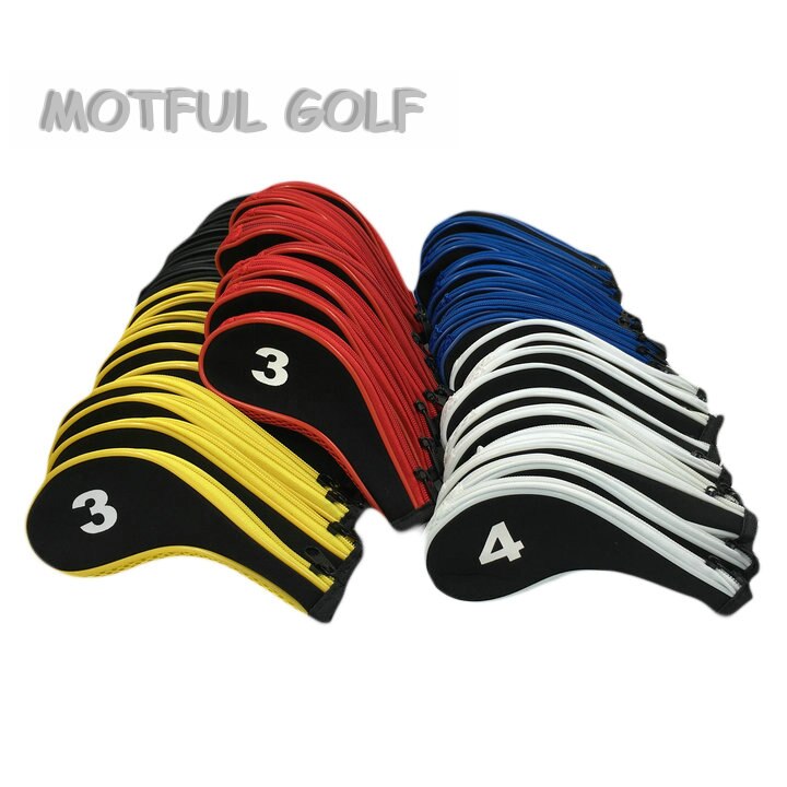 Lynlås golf jern hovedbeklædning jern sæt hoveddæksel med lynlås 10 stk / pakke blå farve nummer trykt
