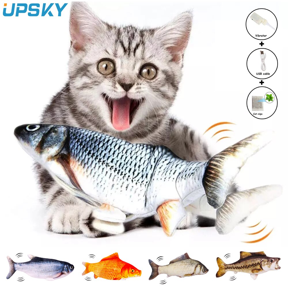 Upsky 30cm kattefisklegetøj elektrisk bevægende hale 3d simulering fiskekatlegetøj med usb opladet kattemad tygge spille bid legetøj til kattekat