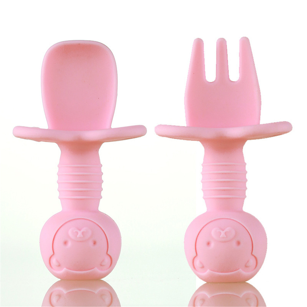 Baby training spork silicone see spoon fork fork spoon children cartoon small spork transparent PP box