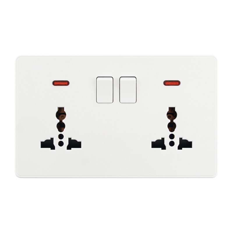 Universal Power Socket 3 Pins 13A Dual USB Ports LED Indicator Single Double Wall Outlet White Plastic 86 146 Type EU DE FR: Dual Socket