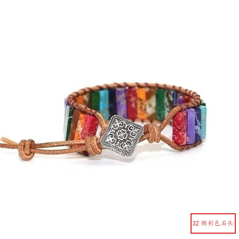 Milangirl chakra pulseira jóias artesanal multi cor natural tubo de pedra contas envoltório pulseira casais pulseiras presentes: CR6419square-32