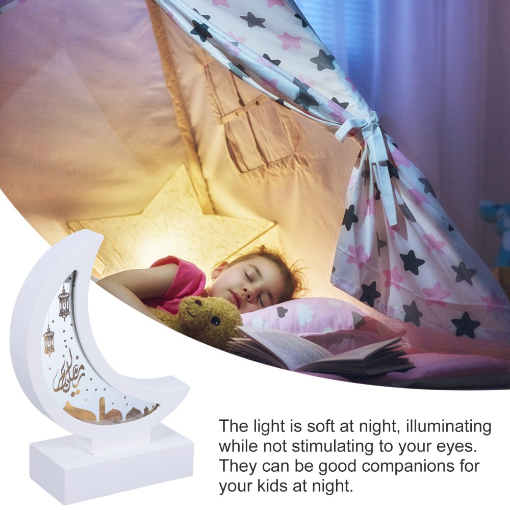 1Pc Desktop Lamp Bedside Night Light Wooden Moon Lamp Battery