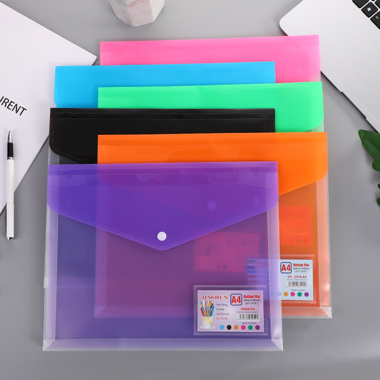 A4 Size Plastic Envelopes File Folder with Label Pockets Expanding Paper Documents Organizer for School Home Office
