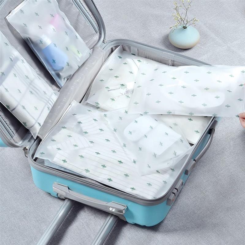 5PCS Travel Storage Bag Set Cute Cactus Zip-Lock Waterproof Luggage Packing Bag Cosmetic Bag Storage Supplies For Travel