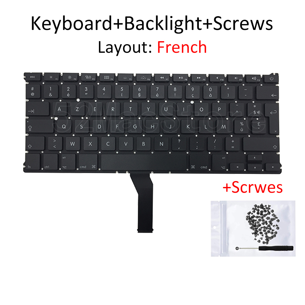 teclado francés para ordenador portátil A1369 para Apple Macbook Air 13 "A1369 A1466 teclado AZERTY francés + retroiluminación año: Plata