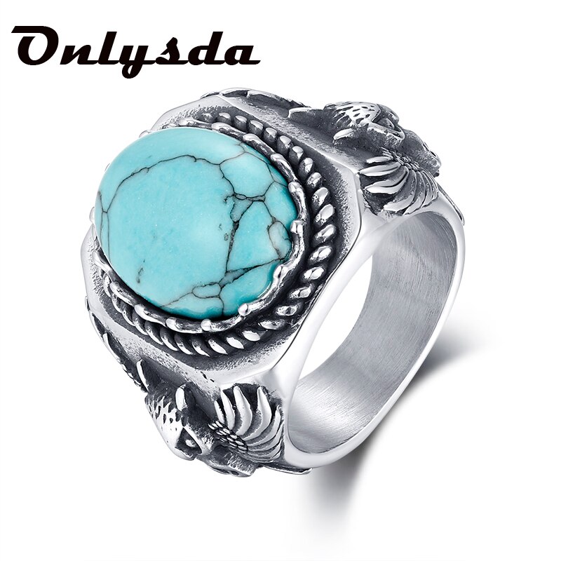 Statement Punk Rock Stylish Signet Rings for Men, Bat Ring with Round Blue Stone, Stainless Steel Metal Party Jewelry ,US Size