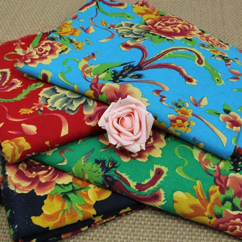 Tissu en coton/lin imprimé, fleur de pivoine Phoenix traditionnelle chinoise pour vêtements, textile de décoration patchwork
