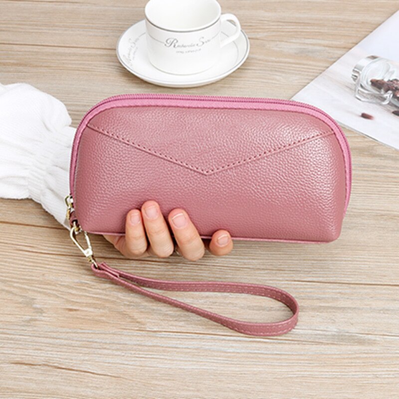 Cartera multifuncional de estilo largo para mujer, billetera de piel sintética, monedero, tarjetero: Pink
