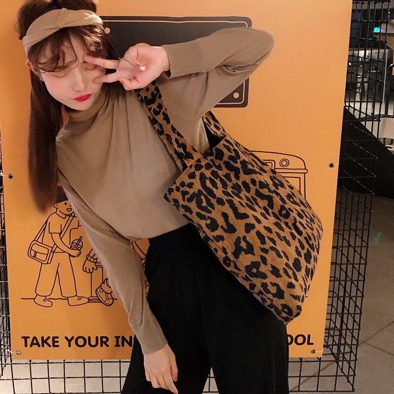 Kvinner skulder lerret shopper bag leopard print koreansk shopping bag casual kvinnelig veske bomull stoff tote poser for kvinner: Default Title