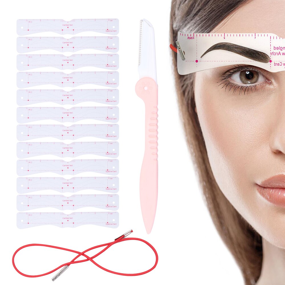 14 Pcs/set Eyebrow Shaper Kit With Strap & Eyebrow Razor Reusable DIY Grooming Eyebrow Stencil Template Makeup Tools Accessories
