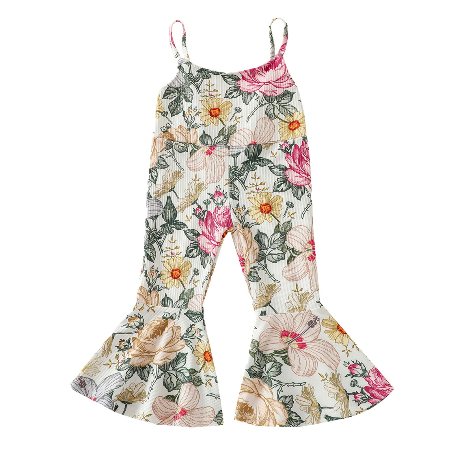 1-5Years Meisjes Jarretel Jumpsuit, Zomer Peuters Bloemen/Cherry Printing Mouwloze Bell Bodem Siamese Broek