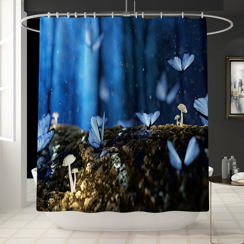 Bloem Patroon Afdrukken Badkamer Waterdicht Douchegordijn Set Voetstuk Tapijt Deksel Tapijt Wc Cover Set Bad Gordijn Mat Set: Only Curtain C
