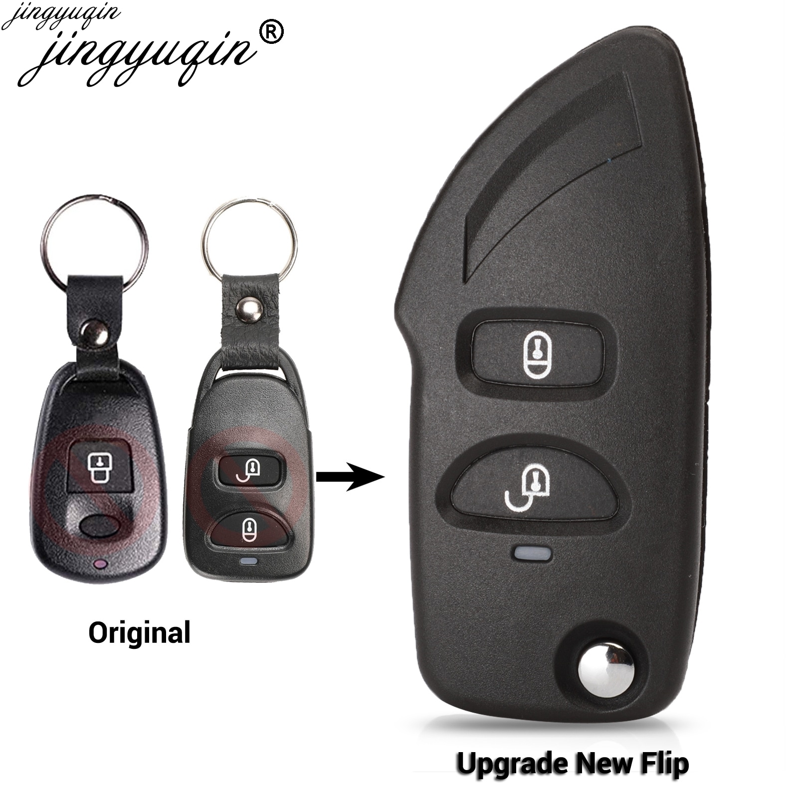 Jingyuqin Key Case Voor Hyundai Santa Fe Autosleutel 2 Terug Knoppen Ongesneden Blade Gewijzigd Afstandsbediening Blanco Sleutel Shell