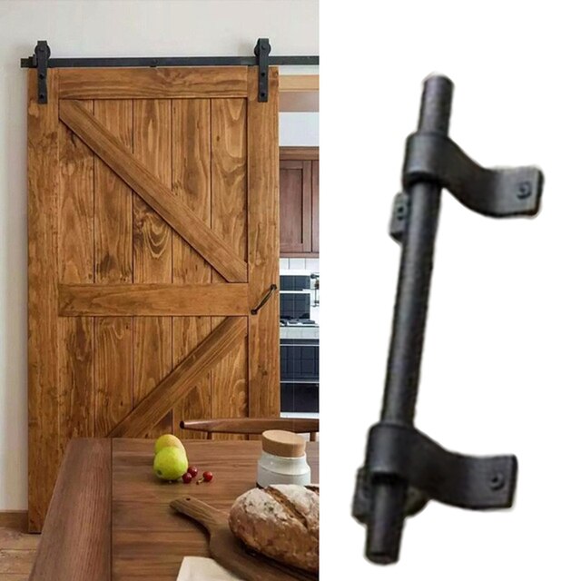 1Pcs Carbon Staal Staldeur Handvat Gate Handvat Pull Heavy Duty Houten Schuifdeuren Schuur Deur Pull Handvat Vintage Hardware: Black1