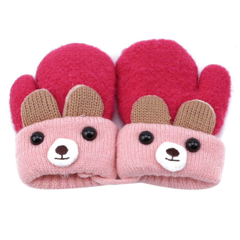 Arrivals Winter Cartoon Bear Patchwork Keep Warm Mittens Children Girls Boys Gloves 1-4 years: red