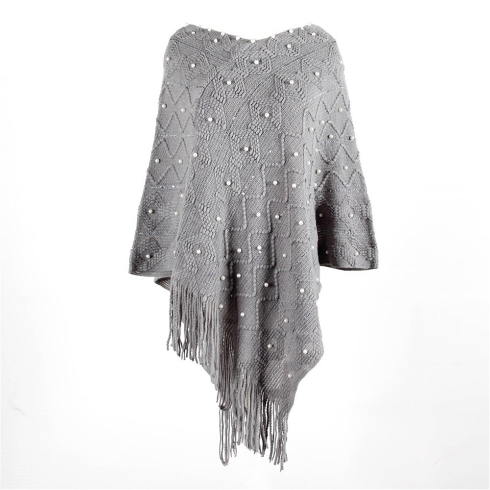 Chal blanco, prendas de vestir exteriores, suéter de punto con borla, capa holgada informal para mujeres, suéter, chal, Poncho de primavera Otoño, capa Irregular con dobladillo: Gris
