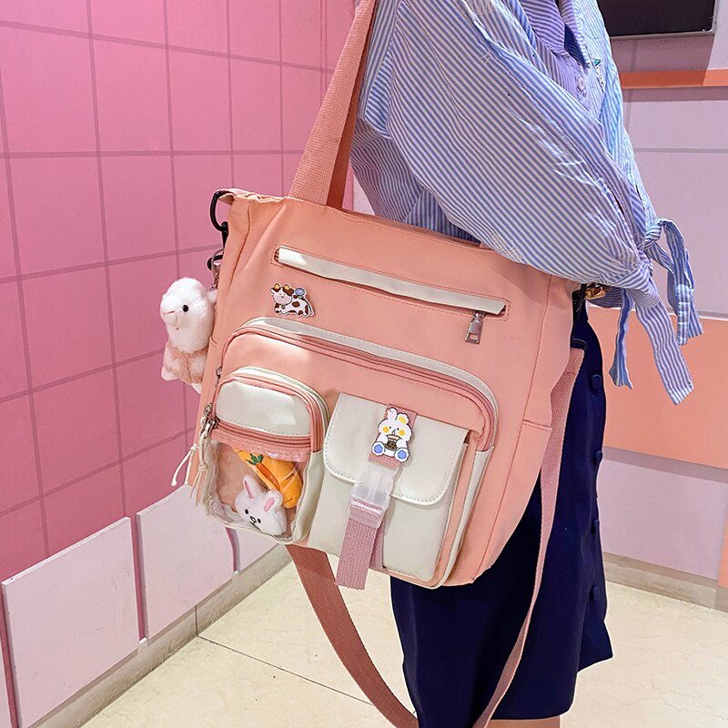 Ins Canvas Tas Grote Capaciteit Messenger Bag Vrouwelijke Multi-Pocket Koreaanse Harajuku Ulzzang Wilde College Student Klasse Tas