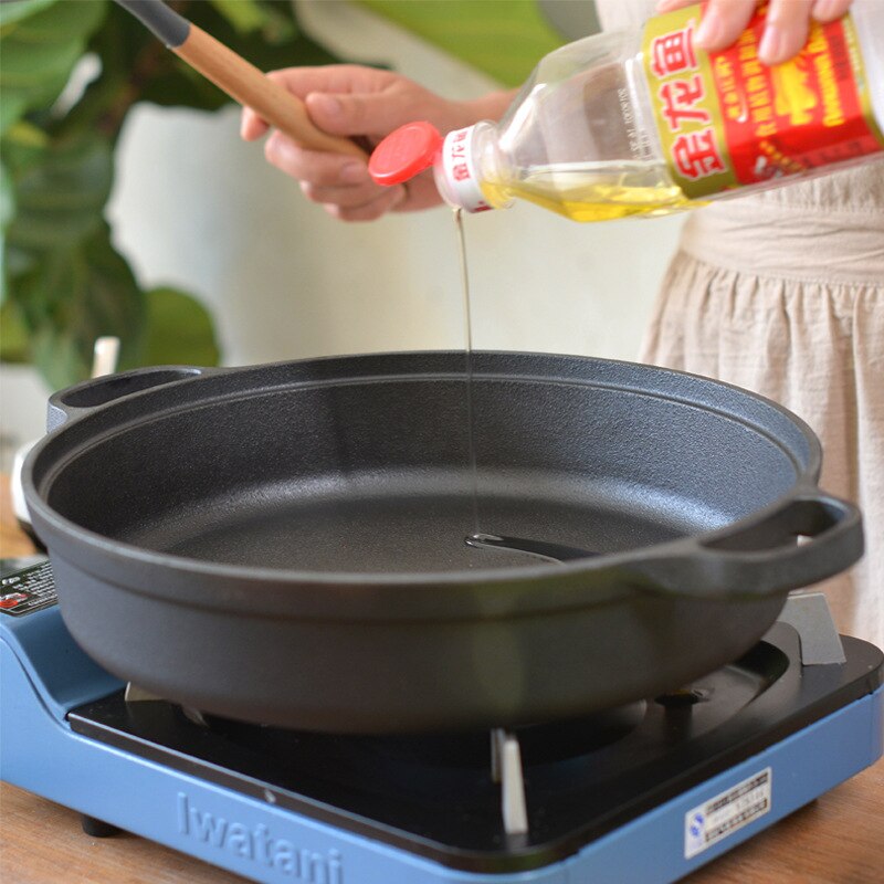 Universele lampblack koekenpan gietijzeren wok brandstof gasfornuis universele brandstof gasfornuis verflaag platte bodem pan antiaanbakpan pa