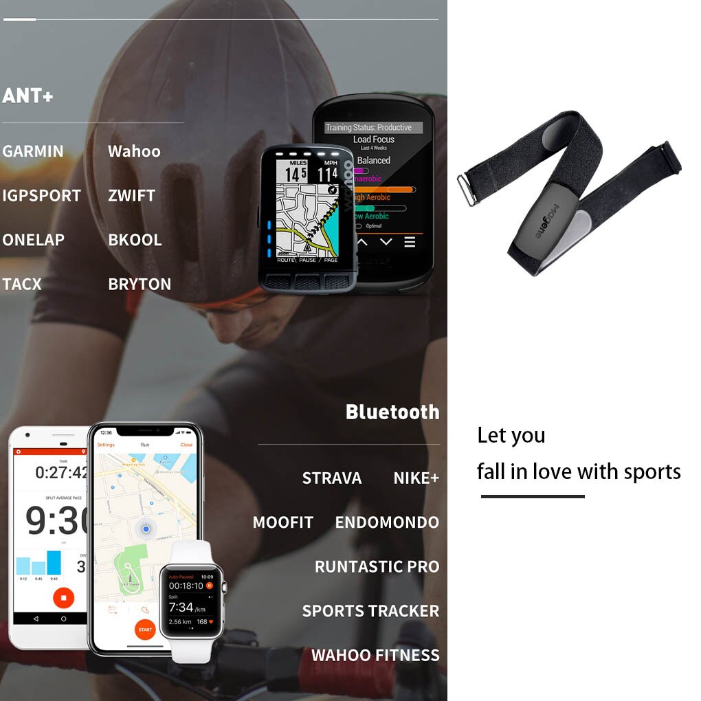 Ant Bluetooth Hartslagmeter Fiets Snelheid Cadanssensor IP67 Waterdichte Sport Running Sensor Met Borstband Verstelbare