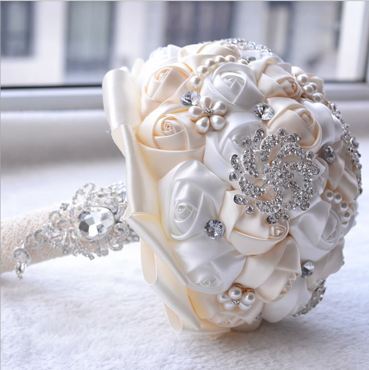 Ramo de boda de cristal rosa con cuentas, accesorios de boda, buqué, dama de honor, flores artificiales, ramos de novia