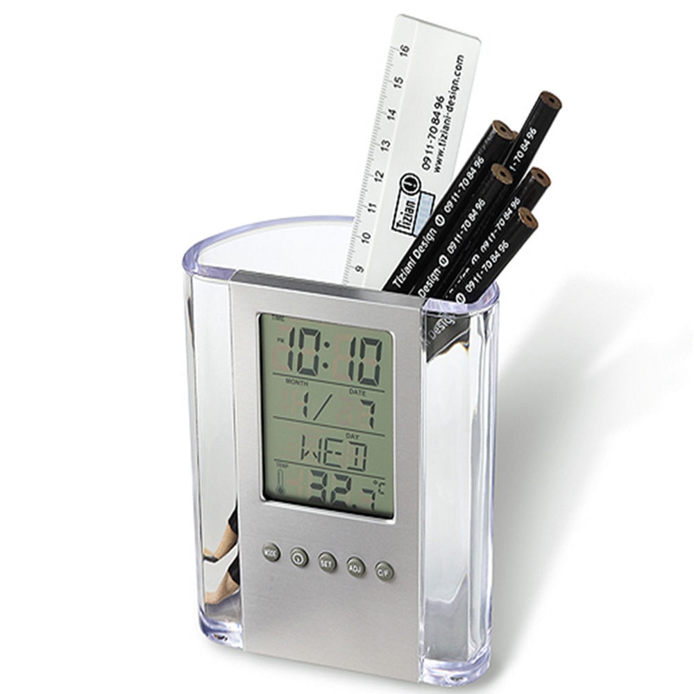 LCD Pen Holder desk organizer Alarm Clock Thermometer Calendar Pencil Pot Students Stationery Storagepen holder Ball Pens