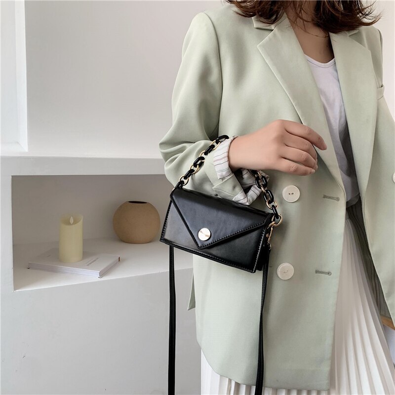 Mini Solid Color PU Leather Crossbody Bags For Women Simple Handbags and Purses Female Travel Chain Cross Body Bag