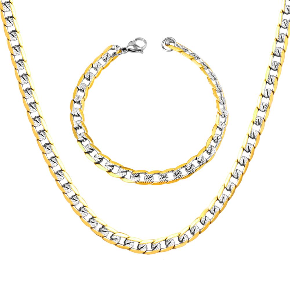 LUXUSTEEL Silver Color Chains Necklace Bracelets Width 6mm/8mm/10mm Length 50cm/55cm/60cm Stainless Steel Long Necklace Party