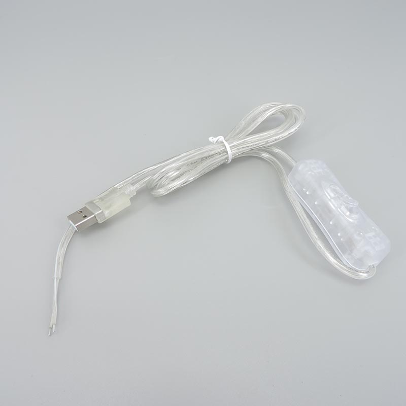 Cable USB de CC de 5-12V, fuente de alimentación transparente de 2M, 22AWG, Conector de botón de interruptor macho y hembra, Cable de extensión