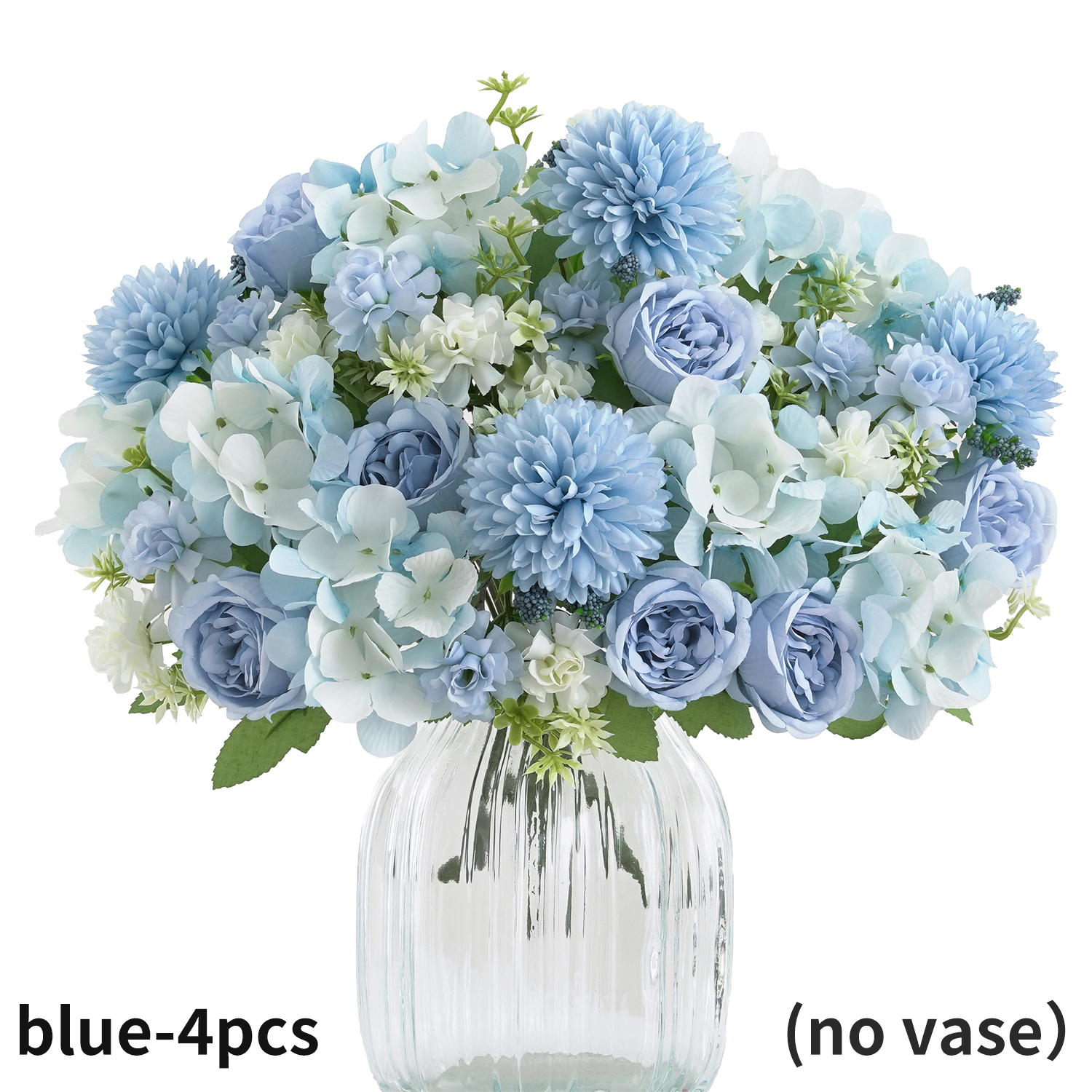 Ramo de flores artificiales realista de 1/4 Uds., ramos reutilizables de hortensias y crisantemos de peonía sintética con tallo, decoración para la habitación del hogar: Azul oscuro