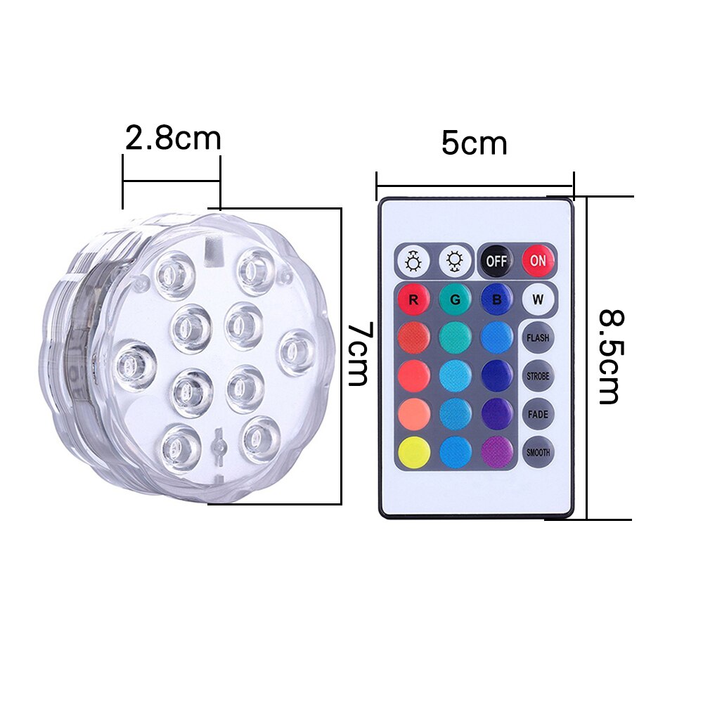 10 Led Submersible Lights IP68 Waterproof Remote Controlled RGB Battery Operated Underwater Night Lamp for Party Decoration