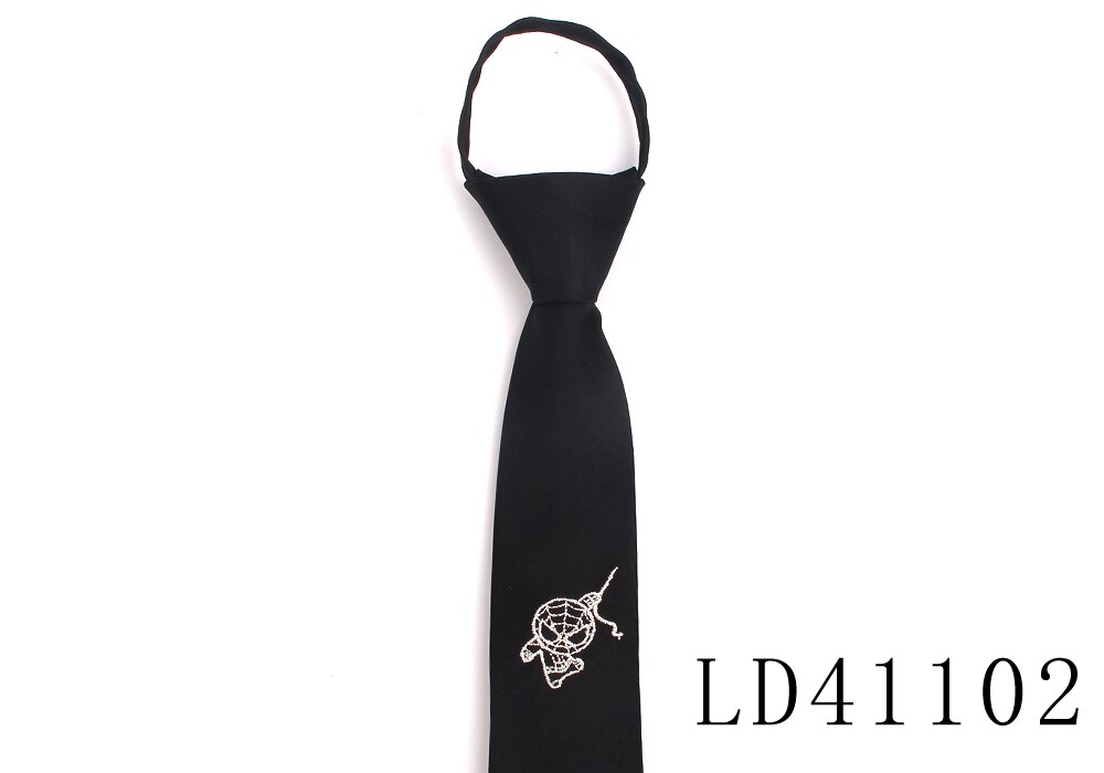 Cravates noires brodées pour hommes et femmes, cravates décontractées simples pour garçons et filles, costumes d'étudiants, cravate mince à fermeture éclair: LD41102