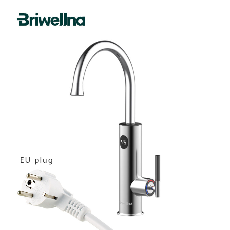 Briwellna Electric Water Heater Kitchen Faucet 2 In 1 With Digital Display Stainless Steel 220V Electric Tap Geyser Robinet: Silver
