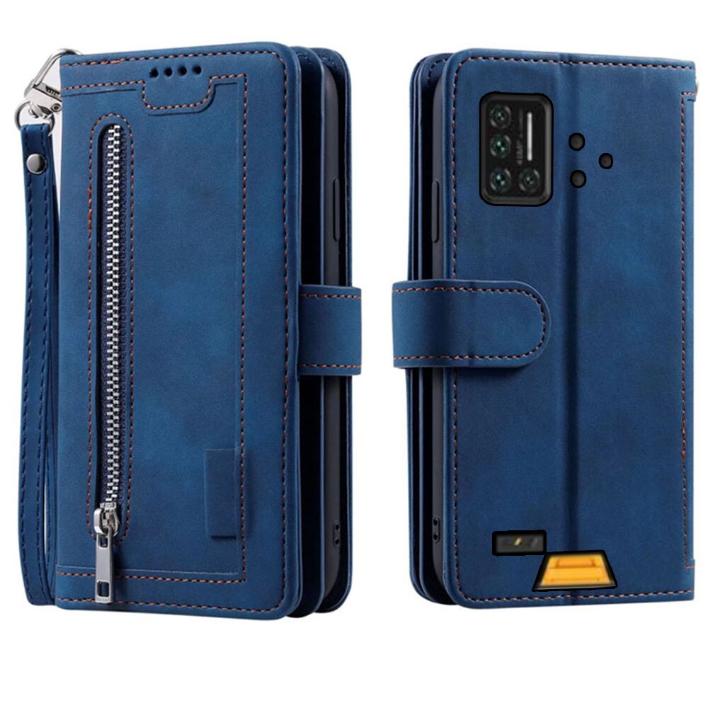 9 Kaarten Wallet Case Voor Umidigi Bison Case Card Slot Rits Flip Folio Met Polsband Carnaval Voor Umidigi Bison cover: Blue