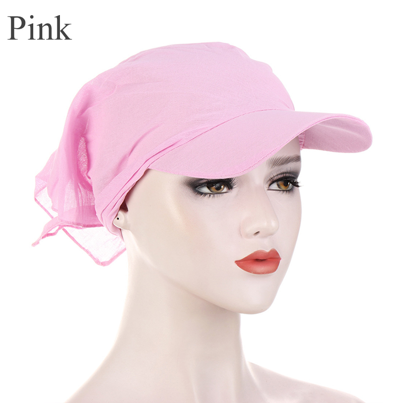1PC Women Durag Brim Cap Sun Visor with Pre-Tied Turban Caps Head Scarf Hijab Pure Color Muslim Beach Vacation Outdoor: 3