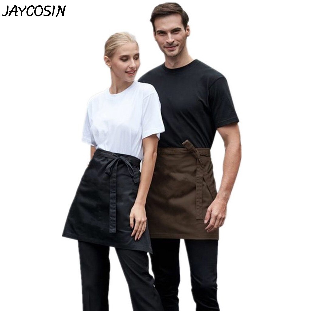 Adult Waterproof 2 Pockets Waterdrop Resistant Waiters Waitress Waist Apron Chef Apron Black Waist Half Short Apron in Kitchen