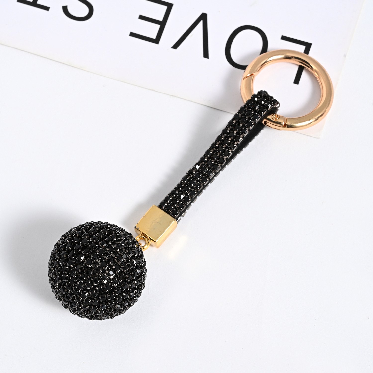 Diamante vedhæng kugle rhinsten krystal nøglering håndtaske bilnøglering anti-tab nøglering læderrem vedhæng nøglering: Lyserød