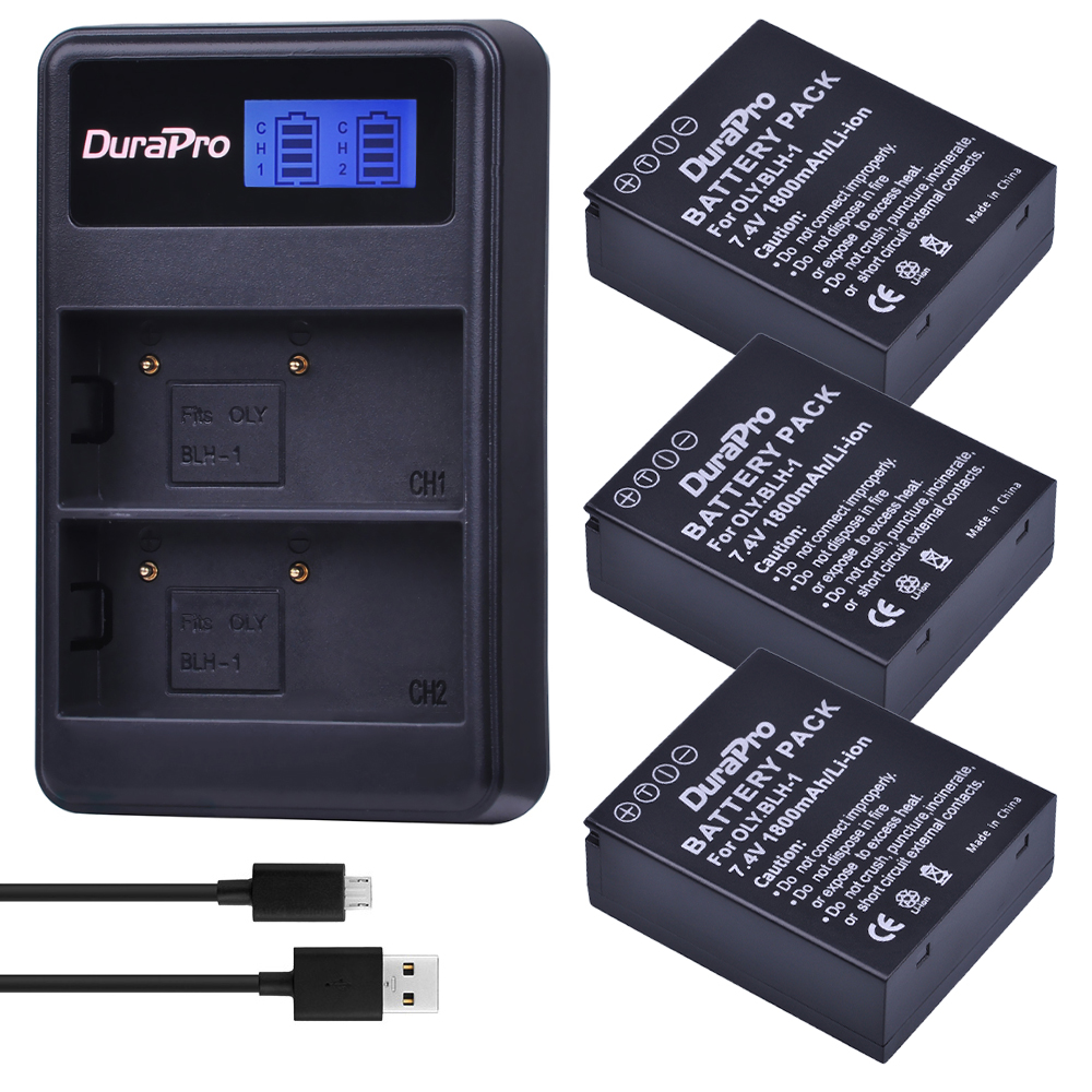 1800mAh BLH-1 BLH1 Battery with Charger for Olympus E-M1 Mark II, E-M1X, E-M1 Mark III Camera: 3Battery 1Charger