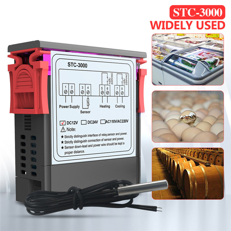 Stc -3000 12v ledet digital temperaturregulator termostatkontroll oppvarming kjølesensor fuktighetsmåler