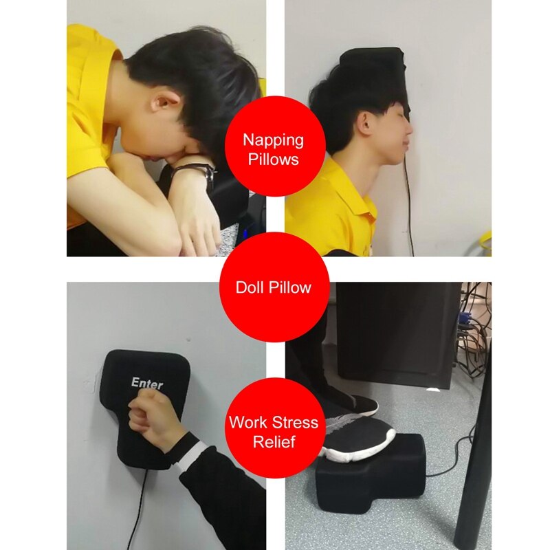 Stress Relief Release Enter Giant Big Button USB Enter Key Pillow Supersized Unbreakable Office Home Computer Laptop Novelty Toy