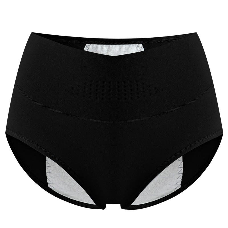 Bragas menstruales de cintura alta para mujer, pantalones de período ancho, ropa interior fisiológica a prueba de fugas, calzoncillos femeninos de algodón de talla grande L-4XL: XXXL / Negro