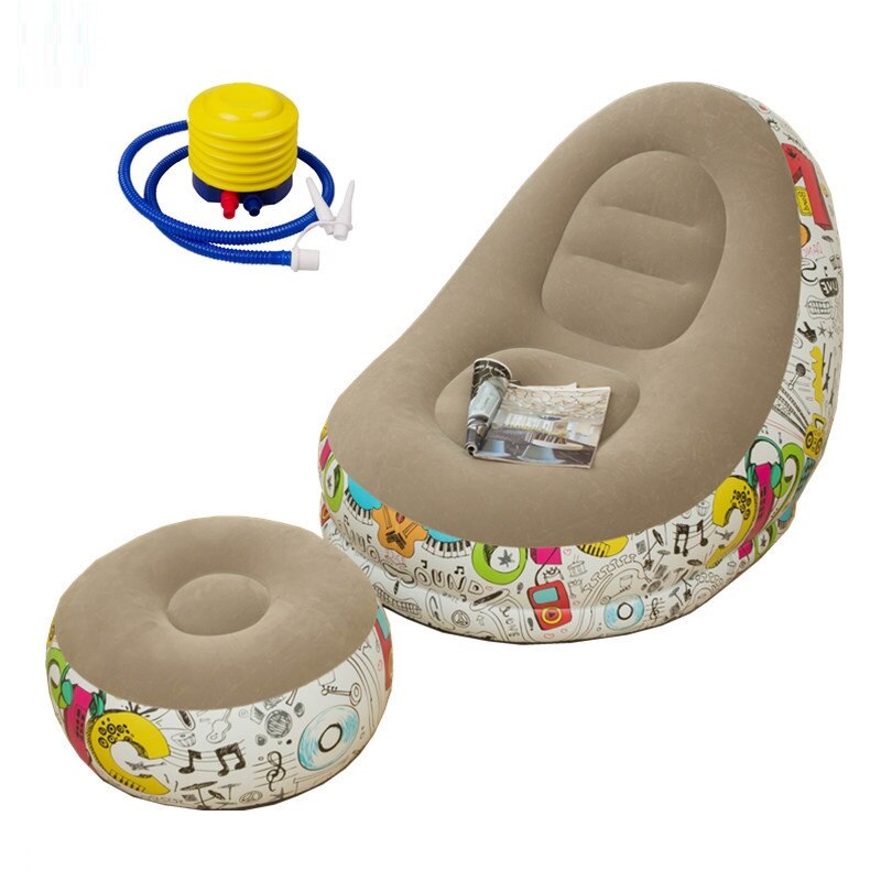 Inflatable Sofa PVC Lunch Break Sofa Bed Portable Set with Pedal Flocking Sofa Chair Inflatable Folding Recliner: O