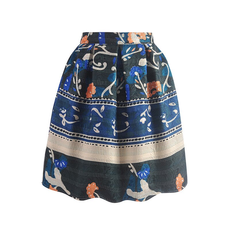 Sommer nederdele til piger med blomsterprint vintage afslappet plisserede nederdele til kvinder midi knælange retro nederdele teenager nederdele: Etnisk