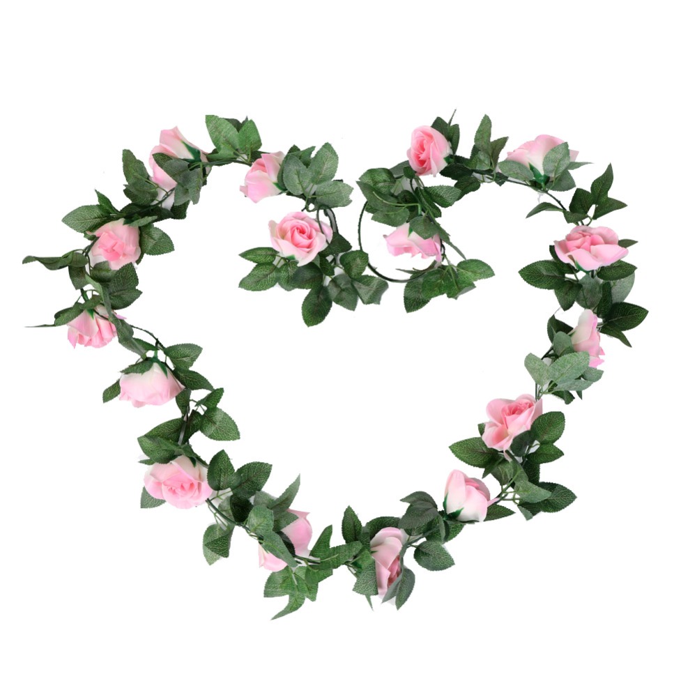 OurWarm 2.3M Silk Rose Vine Flower Garland Wedding Decoration Artificial Rose Garland DIY Bridal Wreath Artificial Decorations