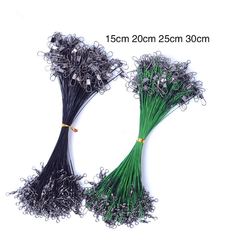 20 Pcs Bags Anti-bite Fly Leash Fishing Lead Line Rope Wire Leading Line Swivel Stainless Steel Rolling Swivels 15/20/25/30cm
