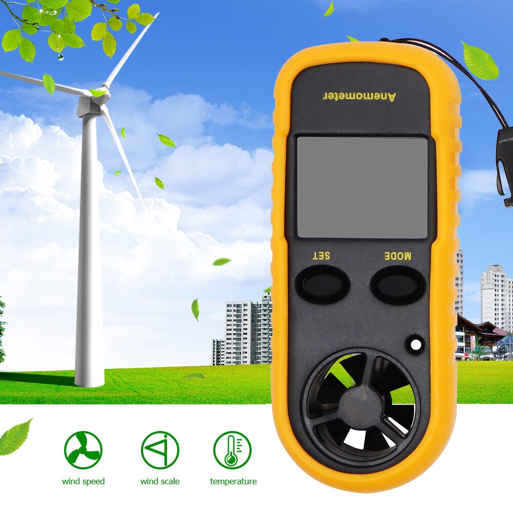 Digital Anemometer 30m/s Wind Speed Meter Guage Temperature Tester with LCD Backlight Display Thermometer