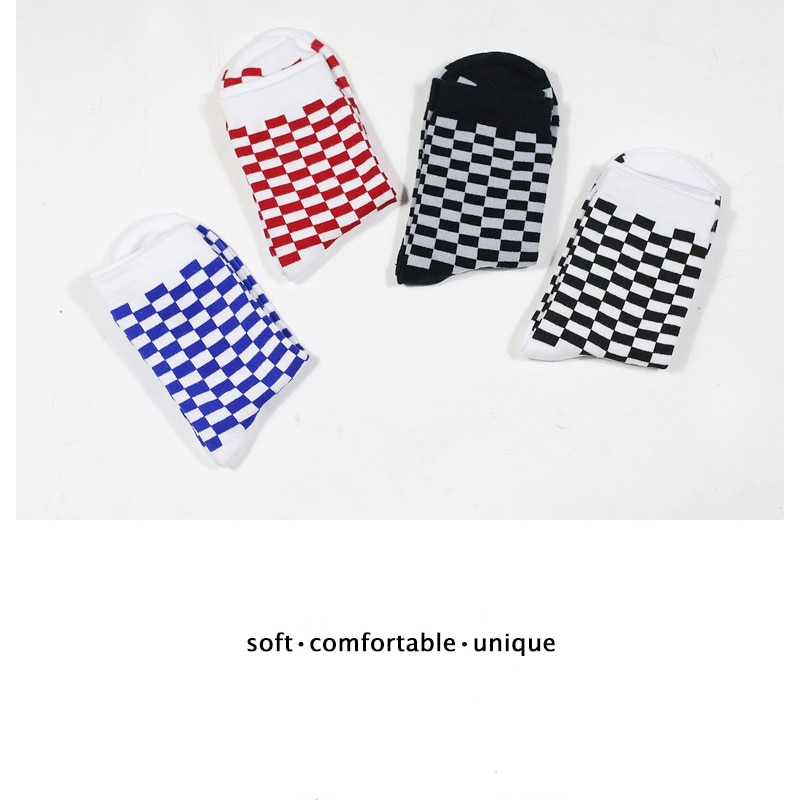 Hop katoen unisex streetwear nieuwigheid sokken korea funky harajuku trend geometrische geruite sokken mannen hip vrouwen schaakbord sokken