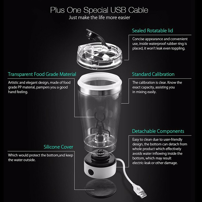 600ml elektrisk protein shake omrører usb shake flaske mælk kaffe blender kedel fitness vortex tornado smart mixer vandflaske