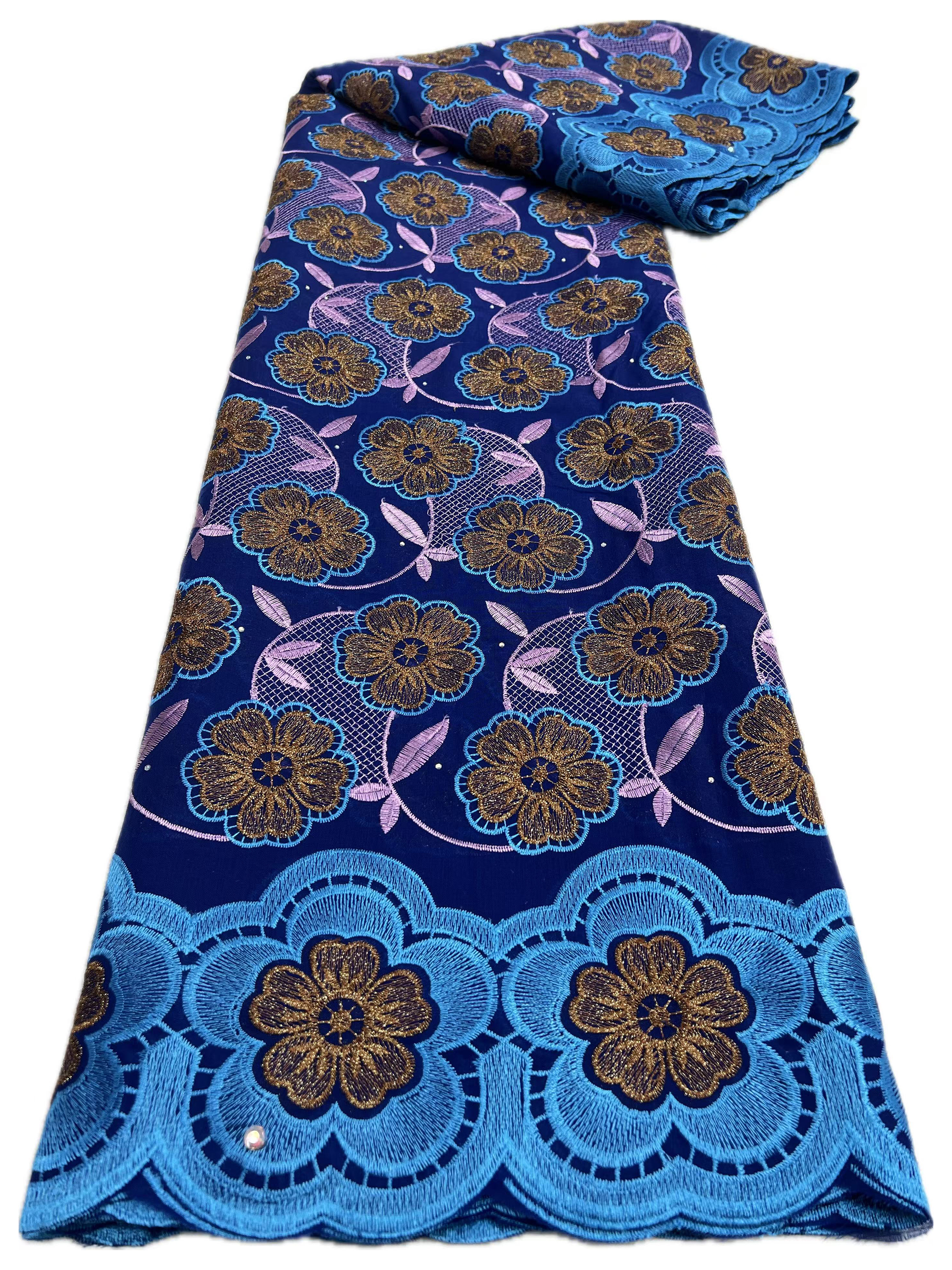 Tecidos de renda de algodão de cetim africano 2025 tecido de renda voile suíço de alta qualidade com pedras tecido de renda nigeriana para vestido: royal blue
