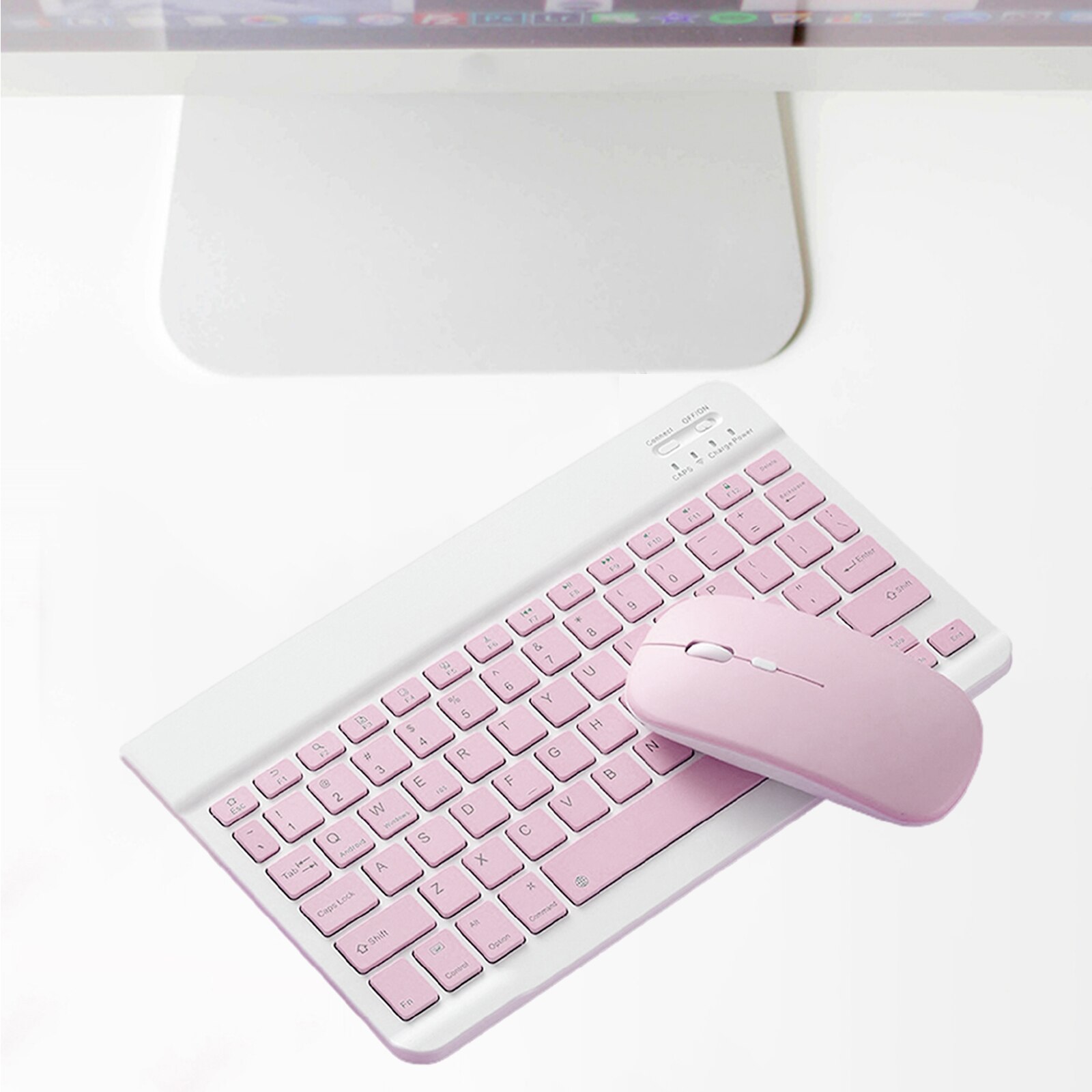 2.4GHz Ultra Slim Bluetooth Keyboard Mouse Comb Set Rechargeable Built in Battery for iPad Tablet PC Desktop Laptop: 7 inch Pink  Dual M